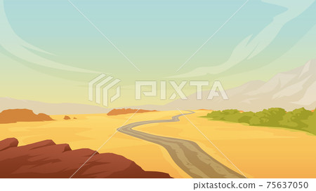 hot desert landscape with road on sand hot desert landscape with road on sand 75637050