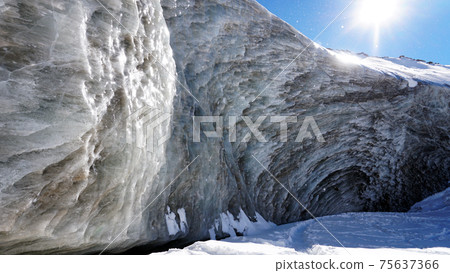 High ice wall in mountains. Bogdanovich Glacier 75637366