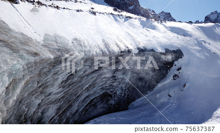 A huge wall of ice. Glacier in the mountains. A huge wall of ice. Glacier in the mountains. 75637387