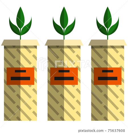 Seedling in paper garden pots, flat vector isolated illustration. Gardening, farming industry. Seedling in paper garden pots, flat vector isolated illustration. Gardening, farming industry. 75637608