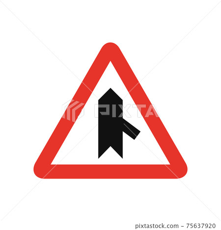 Triangular traffic signal in white and red, isolated on white background. Warning of sharp junction on the right Triangular traffic signal in white and red, isolated on white background. Warning of sharp junction on the right 75637920