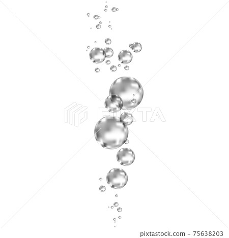 Underwater  black fizzing air bubbles on white  background. 75638203