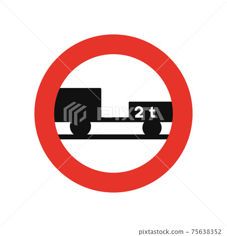 Rounded traffic signal in white and red, isolated on white background. Entry prohibited for motor vehicles with trailer 75638352