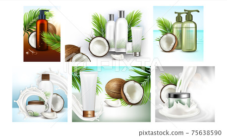 Coconut Cosmetics Promotion Posters Set Vector 75638590