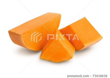 butternut squash slice isolated on white background with clipping path and full depth of field 75638636