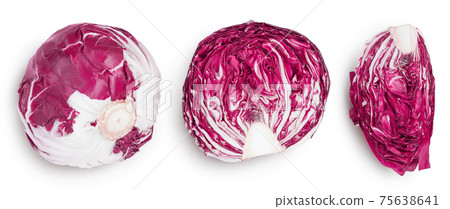 Fresh red radicchio salad isolated on white background with clipping path and full depth of field. Top view. Flat lay Fresh red radicchio salad isolated on white background with clipping path and full depth of field. Top view. Flat lay 75638641