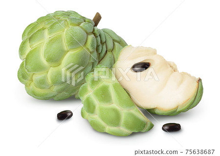 Sugar apple or custard apple isolated on white background with clipping path and full depth of field. Exotic tropical Thai annona or cherimoya fruit 75638687