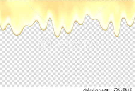 Flowing honey or yellow fruit jam on white milk cream. Flowing honey or yellow fruit jam on white milk cream. 75638688