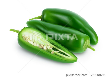 jalapeno peppers isolated on white background. Green chili pepper with clipping path and full depth of field. 75638696