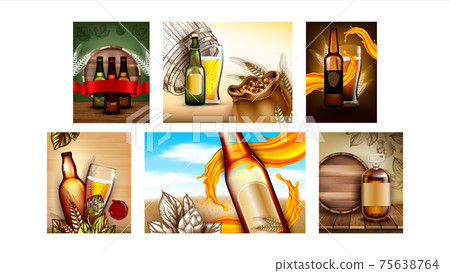 Beer Alcoholic Drink Promo Posters Set Vector Beer Alcoholic Drink Promo Posters Set Vector 75638764