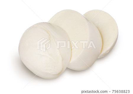 Mozzarella cheese sliced isolated on white background with clipping path and full depth of field Mozzarella cheese sliced isolated on white background with clipping path and full depth of field 75638823