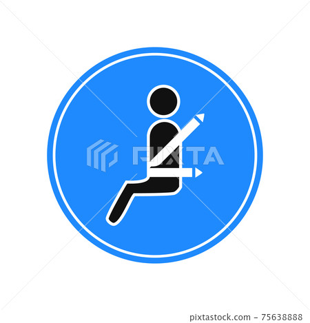 Rounded traffic signal in blue and white, isolated on white background. Compulsory to wear seat belt 75638888