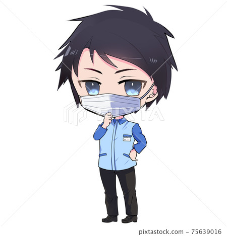 Illustration material: Male convenience store clerk wearing a mask 75639016