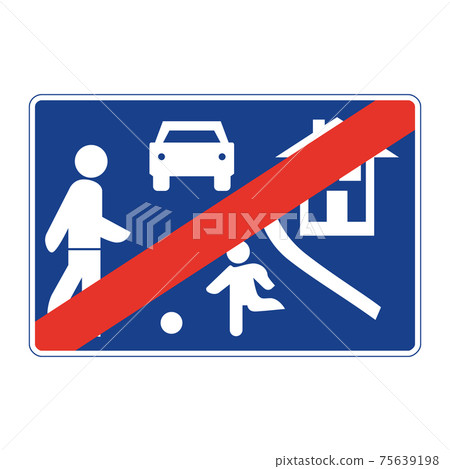 Rectangular traffic signal in blue and white, isolated on white background. End of residential street Rectangular traffic signal in blue and white, isolated on white background. End of residential street 75639198