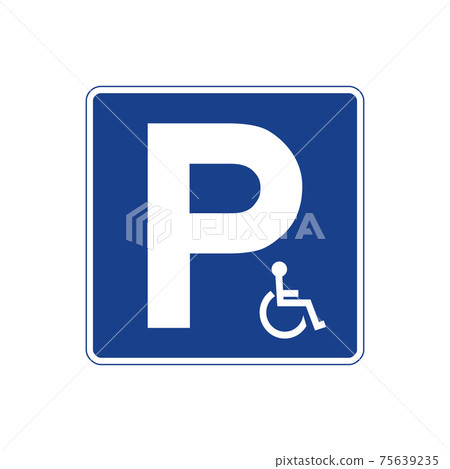 Square traffic signal in blue and white, isolated on white background. Disabled parking area Square traffic signal in blue and white, isolated on white background. Disabled parking area 75639235