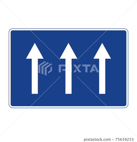 Rectangular traffic signal in blue and white, isolated on white background. One way road Rectangular traffic signal in blue and white, isolated on white background. One way road 75639253