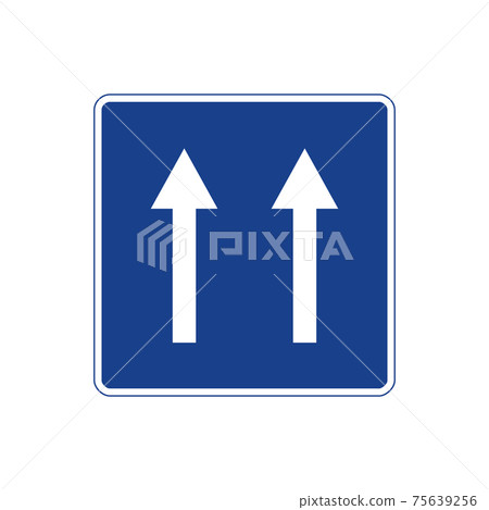 Square traffic signal in blue and white, isolated on white background. One way road Square traffic signal in blue and white, isolated on white background. One way road 75639256