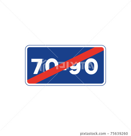Rectangular traffic signal in blue and white, isolated on white background. End of recommended range of speeds Rectangular traffic signal in blue and white, isolated on white background. End of recommended range of speeds 75639260