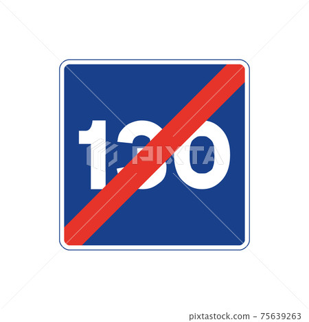 Square traffic signal in blue and white, isolated on white background. End of maximum recommended speed of one hundred and thirty Square traffic signal in blue and white, isolated on white background. End of maximum recommended speed of one hundred and thirty 75639263