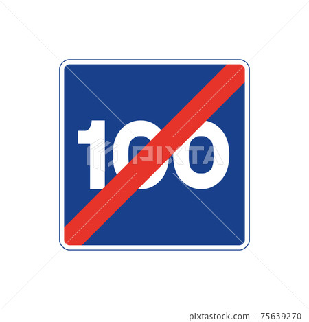 Square traffic signal in blue and white, isolated on white background. End of maximum recommended speed of one hundred Square traffic signal in blue and white, isolated on white background. End of maximum recommended speed of one hundred 75639270