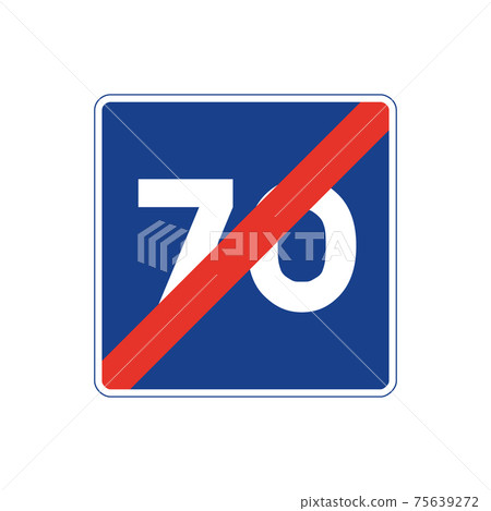 Square traffic signal in blue and white, isolated on white background. End of maximum recommended speed of seventy Square traffic signal in blue and white, isolated on white background. End of maximum recommended speed of seventy 75639272
