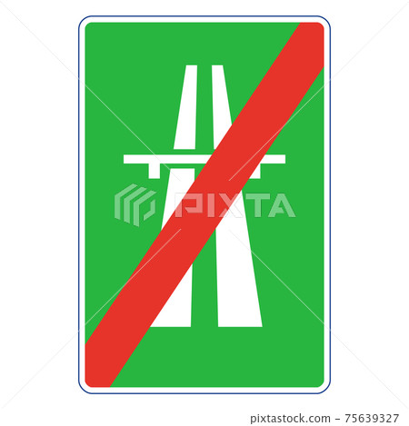 Rectangular traffic signal in green and white, isolated on white background. Motorway or highway end sign Rectangular traffic signal in green and white, isolated on white background. Motorway or highway end sign 75639327