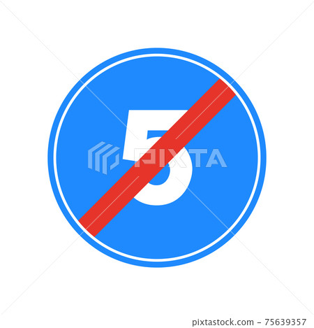 Rounded traffic signal in blue, red and white, isolated on white background. End of minimum speed of five Rounded traffic signal in blue, red and white, isolated on white background. End of minimum speed of five 75639357