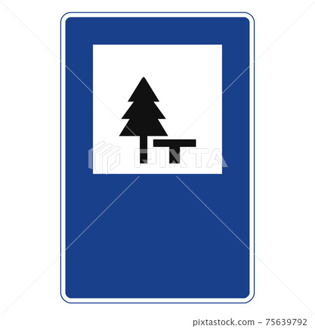 Rectangular traffic signal in blue and white, isolated on white background. Picnic area Rectangular traffic signal in blue and white, isolated on white background. Picnic area 75639792