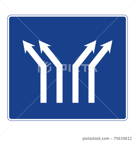 Rectangular traffic signal in blue and white, isolated on white background. Fork on a four-lane road Rectangular traffic signal in blue and white, isolated on white background. Fork on a four-lane road 75639812