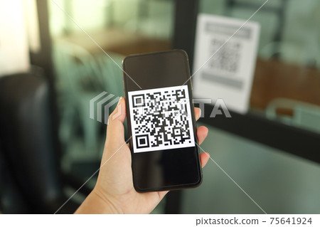 Qr code payment. E wallet. Man scanning tag accepted generate digital pay without money.scanning QR code online shopping cashless payment and verification.technology concept Qr code payment. E wallet. Man scanning tag accepted generate digital pay without money.scanning QR code online shopping cashless payment and verification.technology concept 75641924
