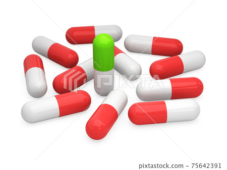 Different, colorful medical pills, capsules isolated on a white background. 3d illustration. Medication concept. 75642391