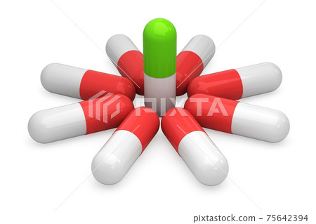 Different, colorful medical pills, capsules isolated on a white background. 3d illustration. Medication concept. 75642394