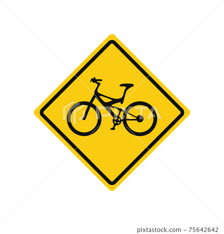 Rhomboid traffic signal in yellow and black, isolated on white background. Warning of cycle crossing Rhomboid traffic signal in yellow and black, isolated on white background. Warning of cycle crossing 75642642
