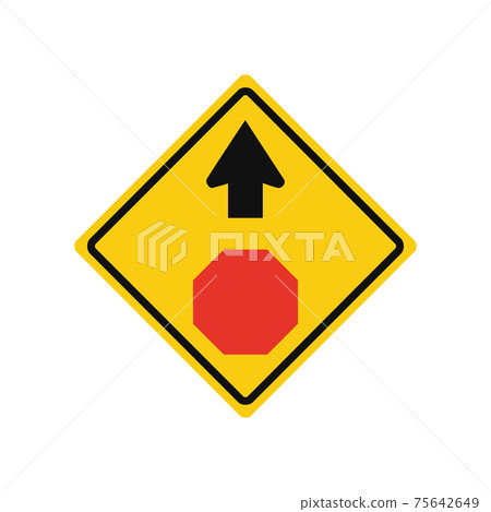 Rhomboid traffic signal in yellow and black, isolated on white background. Warning of stop ahead Rhomboid traffic signal in yellow and black, isolated on white background. Warning of stop ahead 75642649