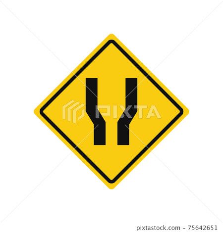 Rhomboid traffic signal in yellow and black, isolated on white background. Warning of wide road ahead Rhomboid traffic signal in yellow and black, isolated on white background. Warning of wide road ahead 75642651