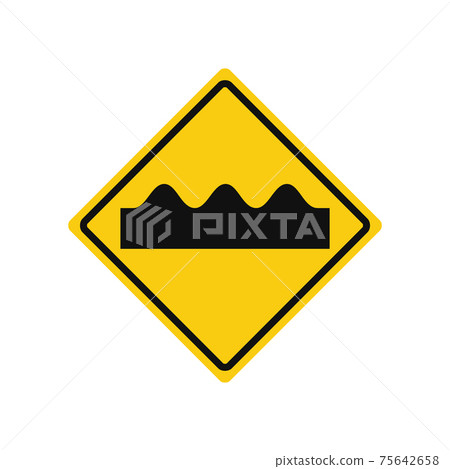 Rhomboid traffic signal in yellow and black, isolated on white background. Warning of humb or rough road Rhomboid traffic signal in yellow and black, isolated on white background. Warning of humb or rough road 75642658