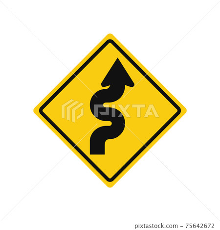 Rhomboid traffic signal in yellow and black, isolated on white background. Warning of winding road Rhomboid traffic signal in yellow and black, isolated on white background. Warning of winding road 75642672