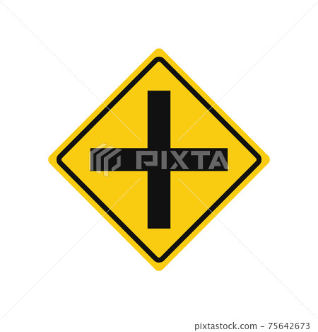 Rhomboid traffic signal in yellow and black, isolated on white background. Warning of crossroad Rhomboid traffic signal in yellow and black, isolated on white background. Warning of crossroad 75642673