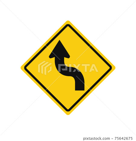 Rhomboid traffic signal in yellow and black, isolated on white background. Warning of reverse turn starting with left turn Rhomboid traffic signal in yellow and black, isolated on white background. Warning of reverse turn starting with left turn 75642675