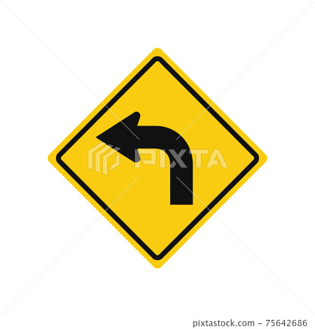 Rhomboid traffic signal in yellow and black, isolated on white background. Turn left Rhomboid traffic signal in yellow and black, isolated on white background. Turn left 75642686