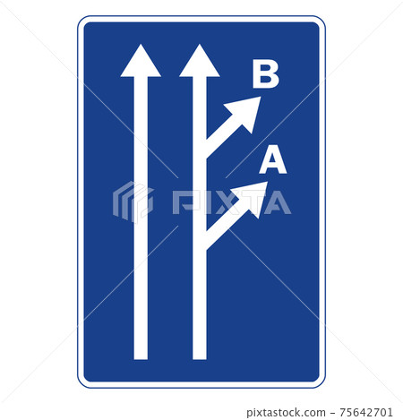 Rectangular traffic signal in blue and white, isolated on white background. Signaling of two very close exits Rectangular traffic signal in blue and white, isolated on white background. Signaling of two very close exits 75642701