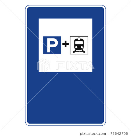 Rectangular traffic signal in blue and white, isolated on white background. Rail users parking 75642706