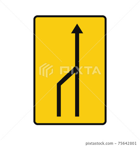 Rectangular traffic signal in yellow and black, isolated on white background. Temporary end of left lane for traffic Rectangular traffic signal in yellow and black, isolated on white background. Temporary end of left lane for traffic 75642801