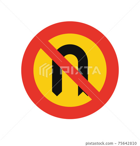 Rounded traffic signal in yellow and red, isolated on white background. Temporary U-Turn prohibited 75642810