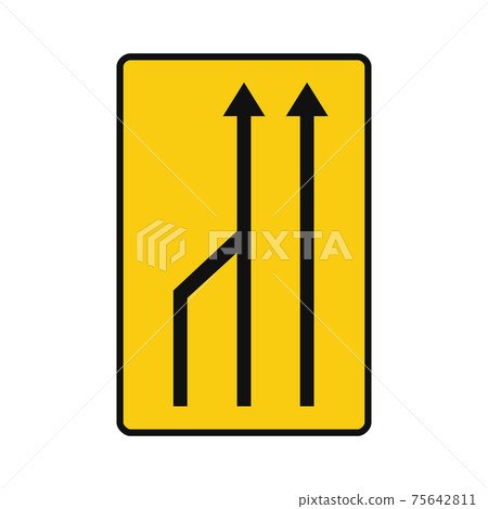 Rectangular traffic signal in yellow and black, isolated on white background. Temporary end of left lane for traffic Rectangular traffic signal in yellow and black, isolated on white background. Temporary end of left lane for traffic 75642811