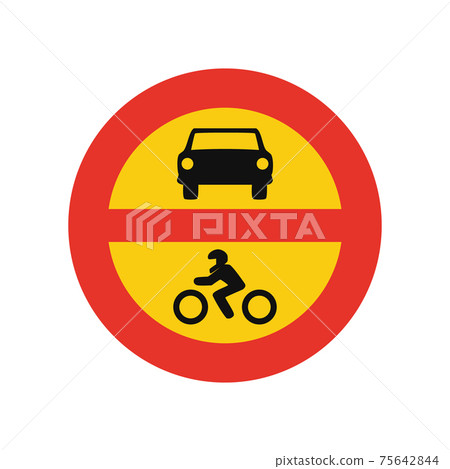 Rounded traffic signal in yellow and red, isolated on white background. Temporary entry prohibited for motor vehicles Rounded traffic signal in yellow and red, isolated on white background. Temporary entry prohibited for motor vehicles 75642844