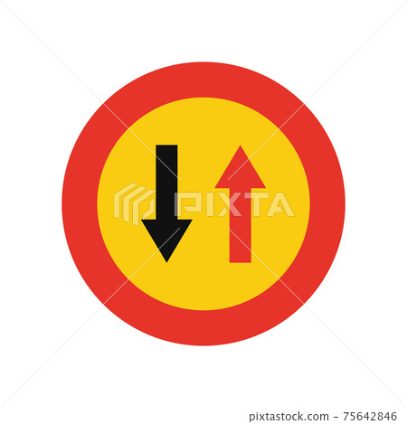 Rounded traffic signal in yellow and red, isolated on white background. Temporary priority in the opposite direction Rounded traffic signal in yellow and red, isolated on white background. Temporary priority in the opposite direction 75642846