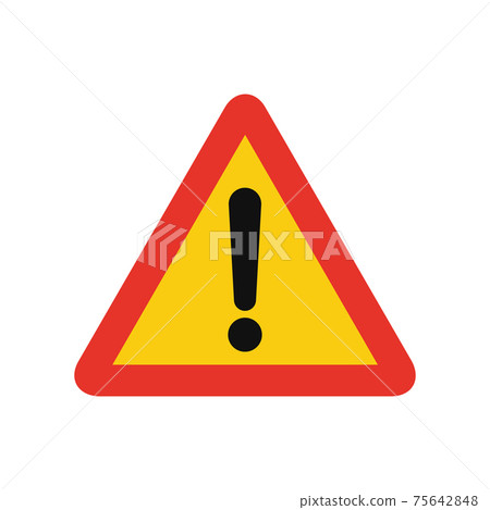 Triangular traffic signal in yellow and red, isolated on white background. Other temporary warnings 75642848