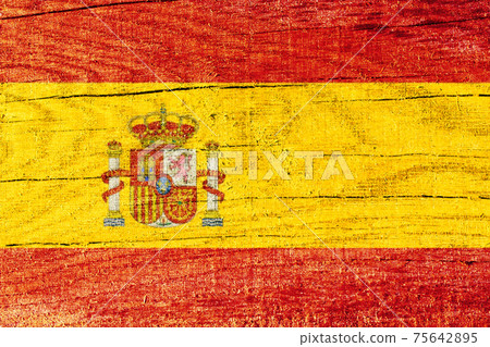 Spainish national flag printed on wooden cracked surface 75642895