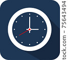 Circle white clock  flat style, timer on blue color background and long shadow. Vector design element - Vector 75643494